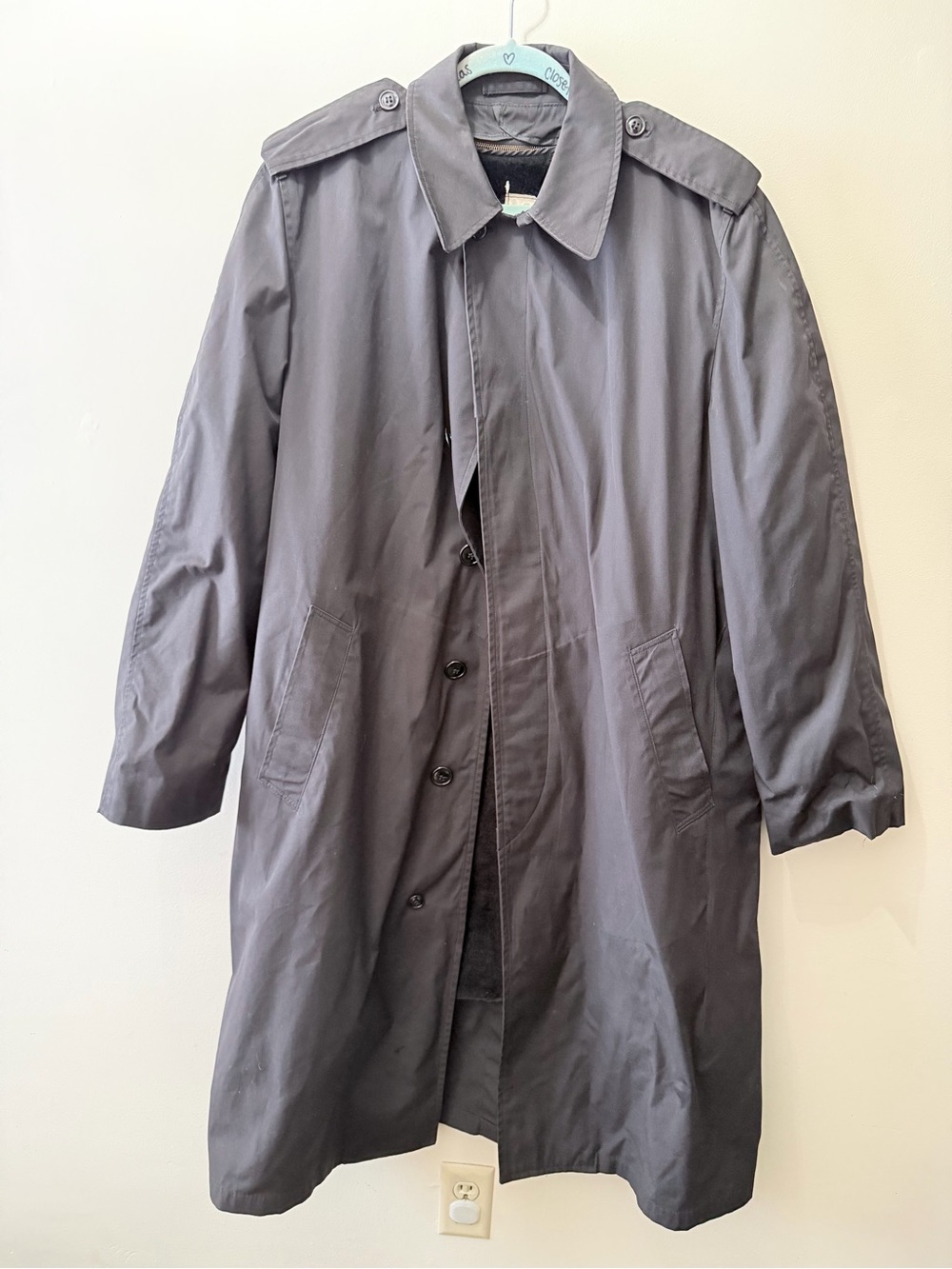 Vintage US Military All Weather Black Trench Coat Jacket Removable Liner XL